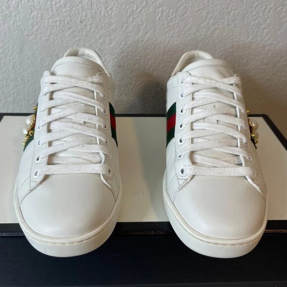 Gucci Ace Studded Pearl White Leather Sneaker Women's 37 EU/7 US Fits US 8 - Picture 1 of 14